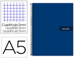 Cuaderno espiral Liderpapel Crafty A5 tapa extradura 120h micro 90g c/5mm. color azul marino